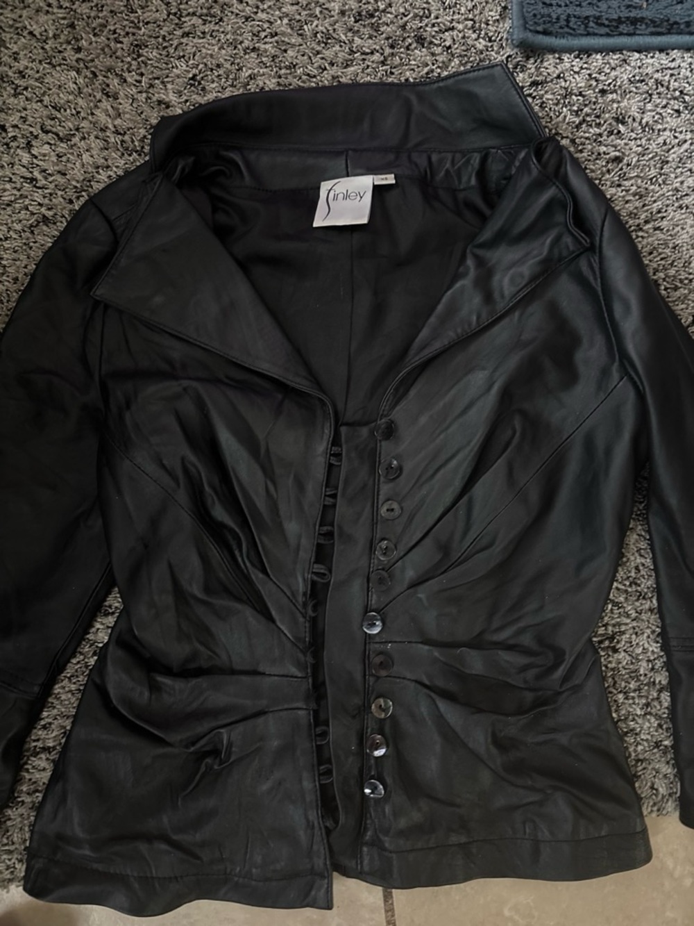 Finley Black Leather Button-Front Women's Jacket with Shaped Seams